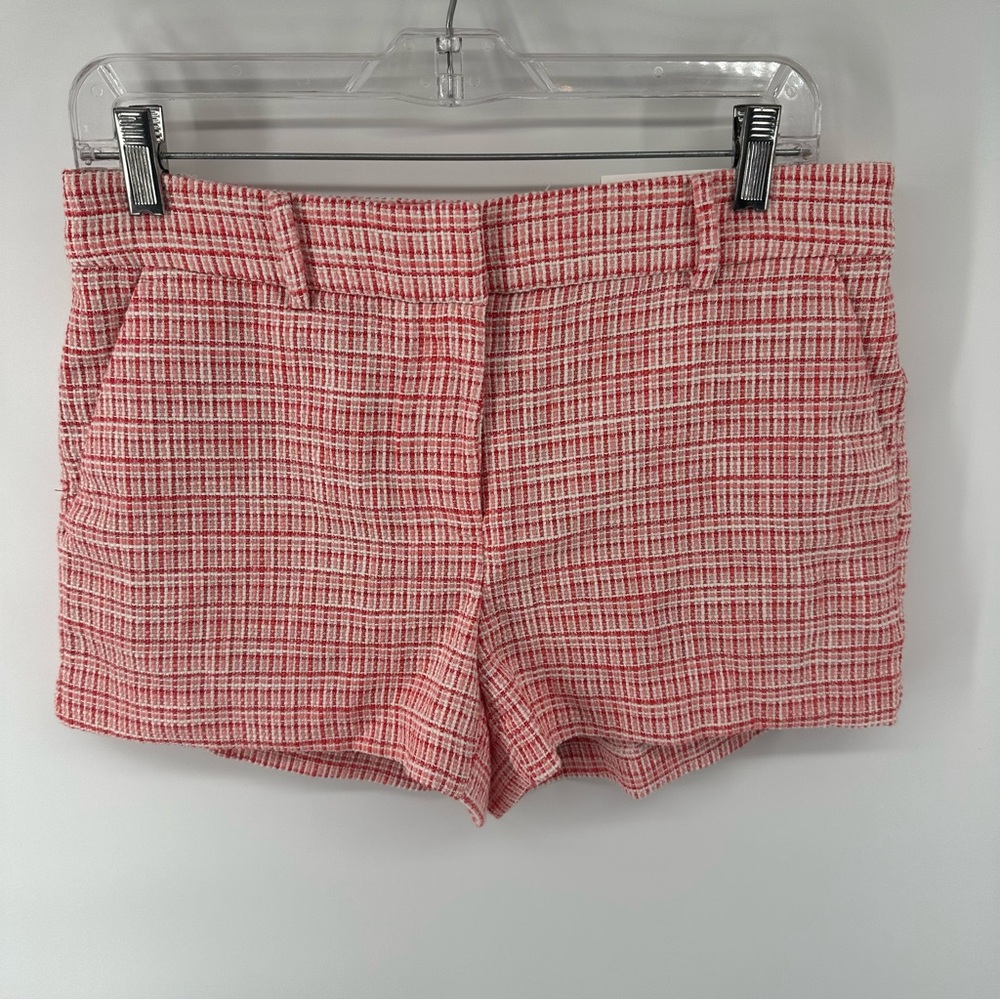 NWT LOFT Coral Pink and White Plaid Tweed Riviera‎ Shorts 6P Preppy Vacation